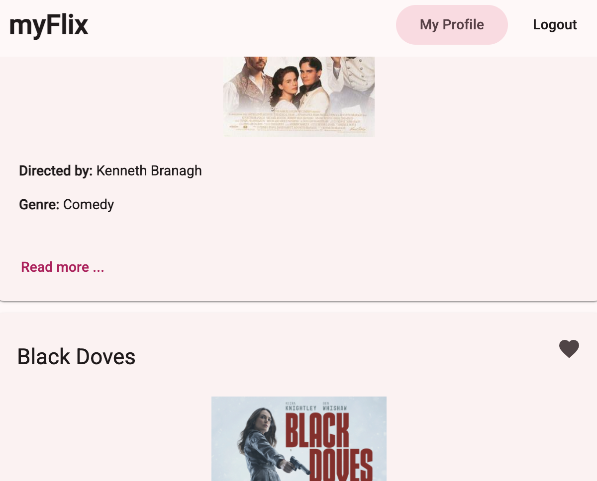 Angular MyFlix Client project screenshot